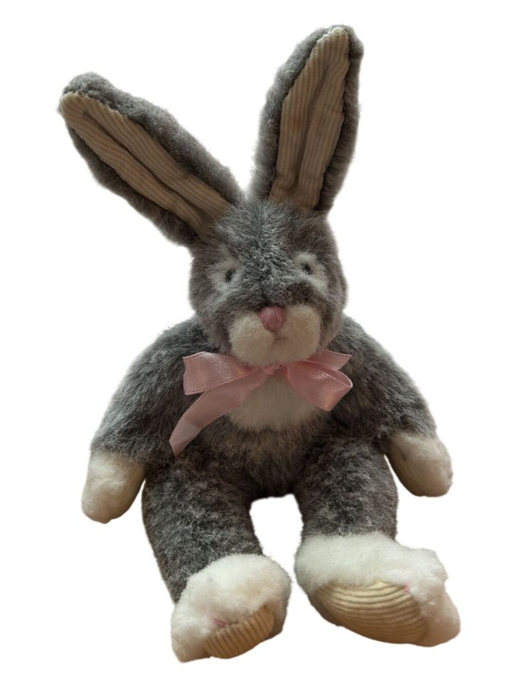 Russ Berrie Sundance 10" Plush Bunny Rabbit With Corduroy Ears & Pink Bow